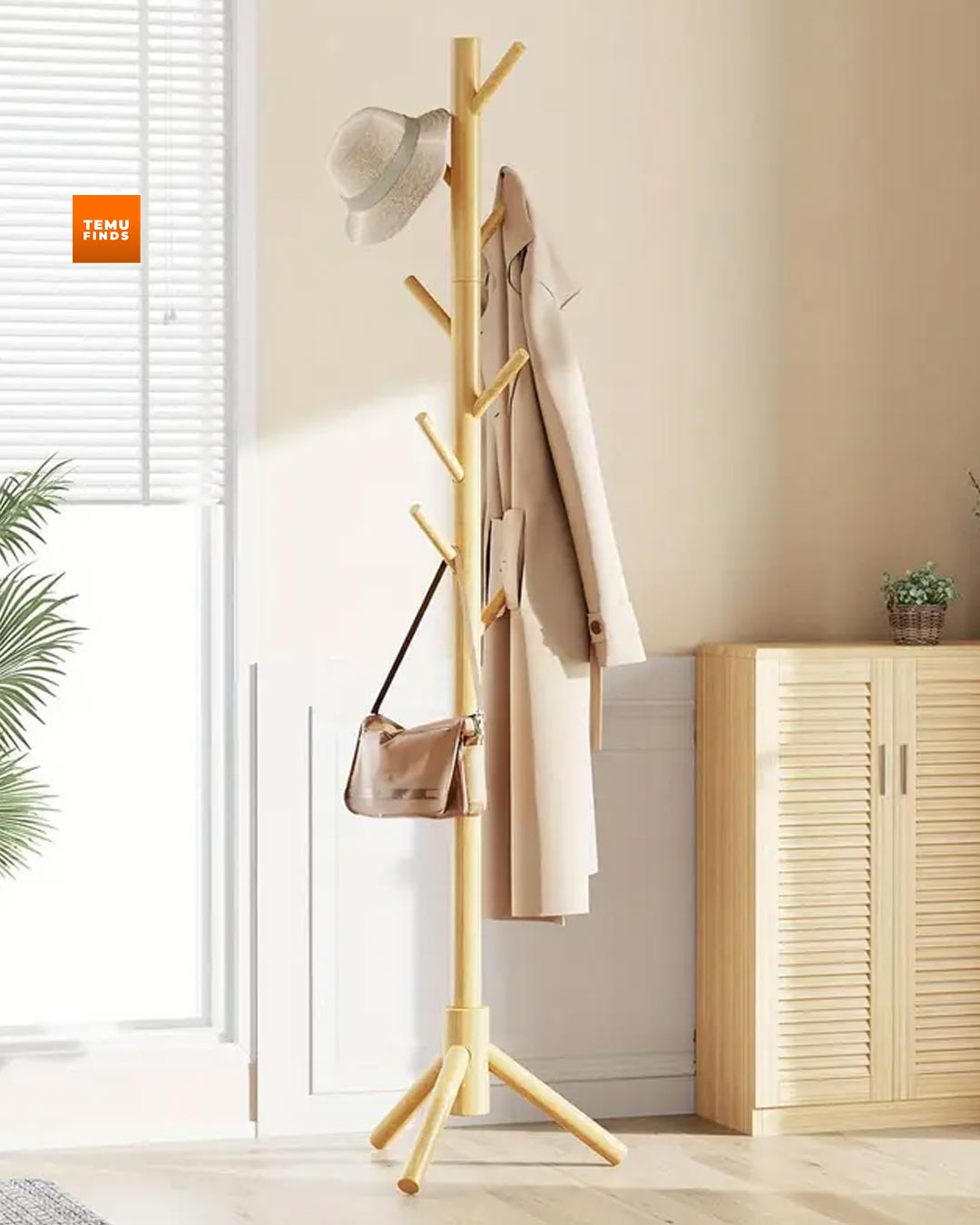 Adjustable Wooden Coat Rack with 8 Hooks